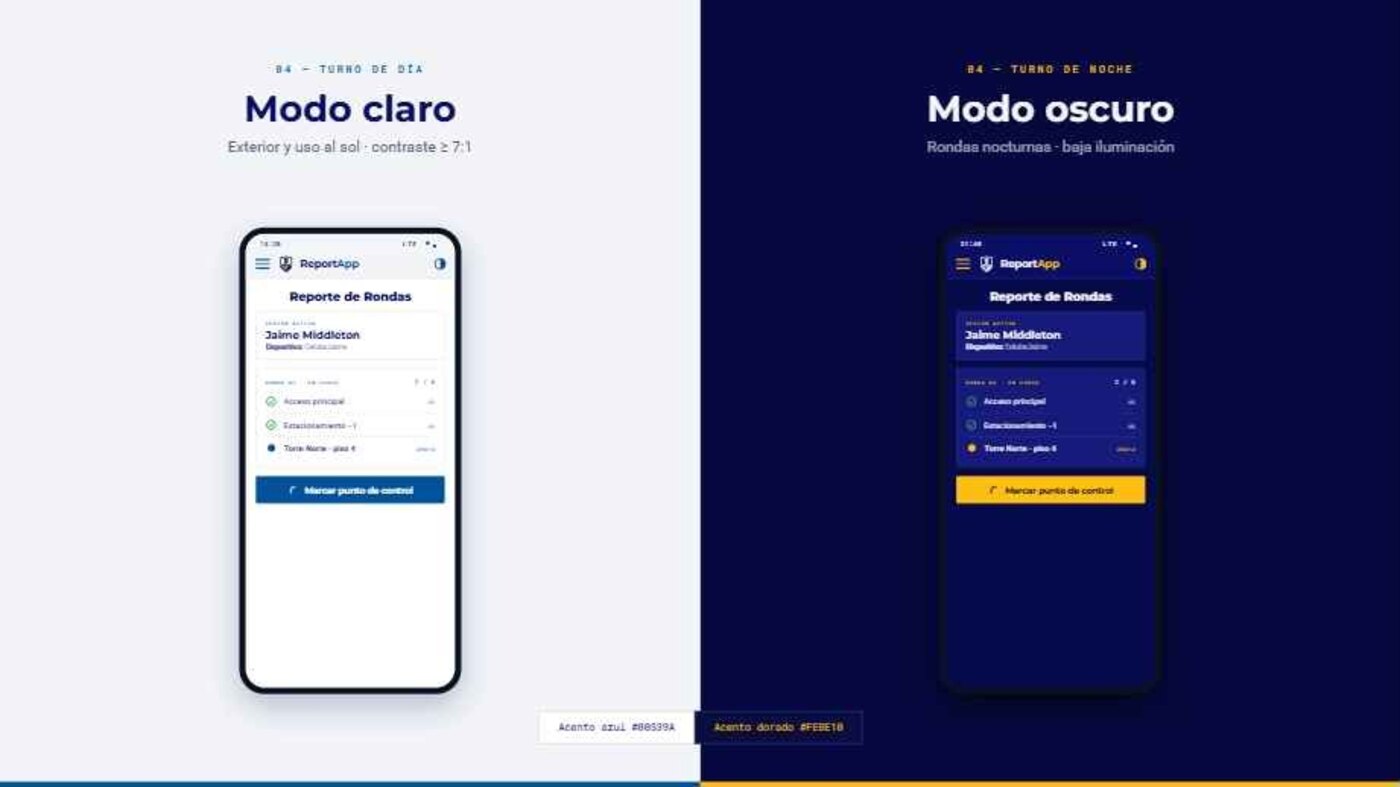 Lámina: interfaces en modo claro y modo oscuro